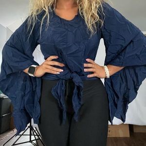 AUM-COUTURE Size Small Navy Blue Flowly Blouse